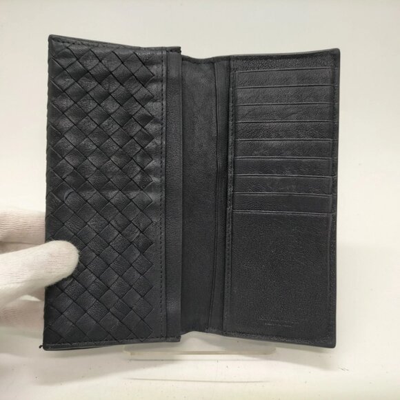 $1295 Authentic BOTTEGA VENETA Made in ITALY Black-Blue Leather Long Wallet - Picture 5 of 12